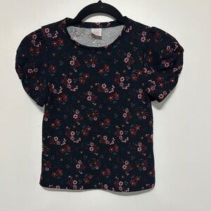 Wonder nation Black and Pink Floral Short Sleeve Tee with Puffed Sleeves